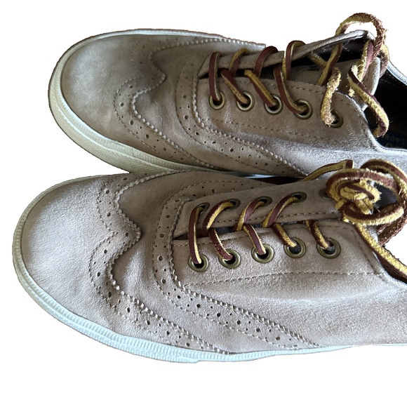 Polo Ralph Lauren Mens US 7.5 Vultan Wingtip Oiled Suede Sneakers Tan Preppy - Picture 4 of 12